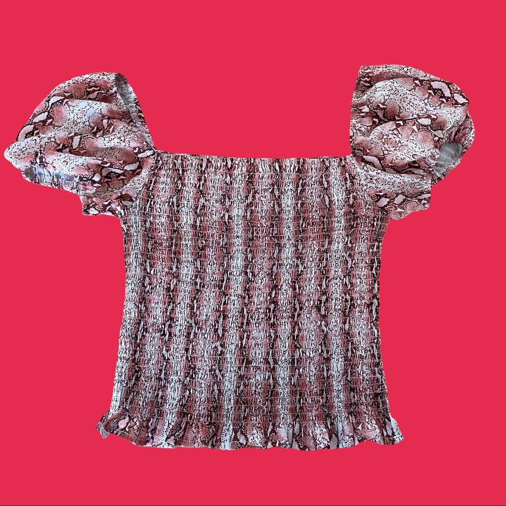 Verge Girl Ruffled Shoulder Snakeskin Top
